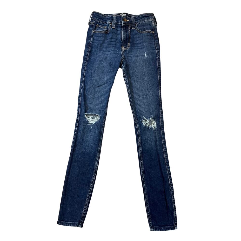Hollister High-Rise Super Skinny Jeans Dark Wash Distressed Stretch Size W24R